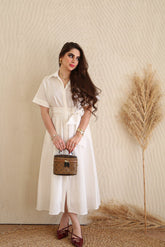 White Summer Shirt with Belt - STENFIA