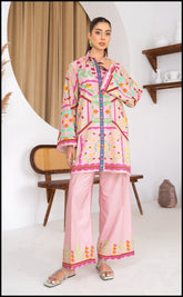 Rosivya Co-ord Set in blush pink cotton rayon with floral prints.