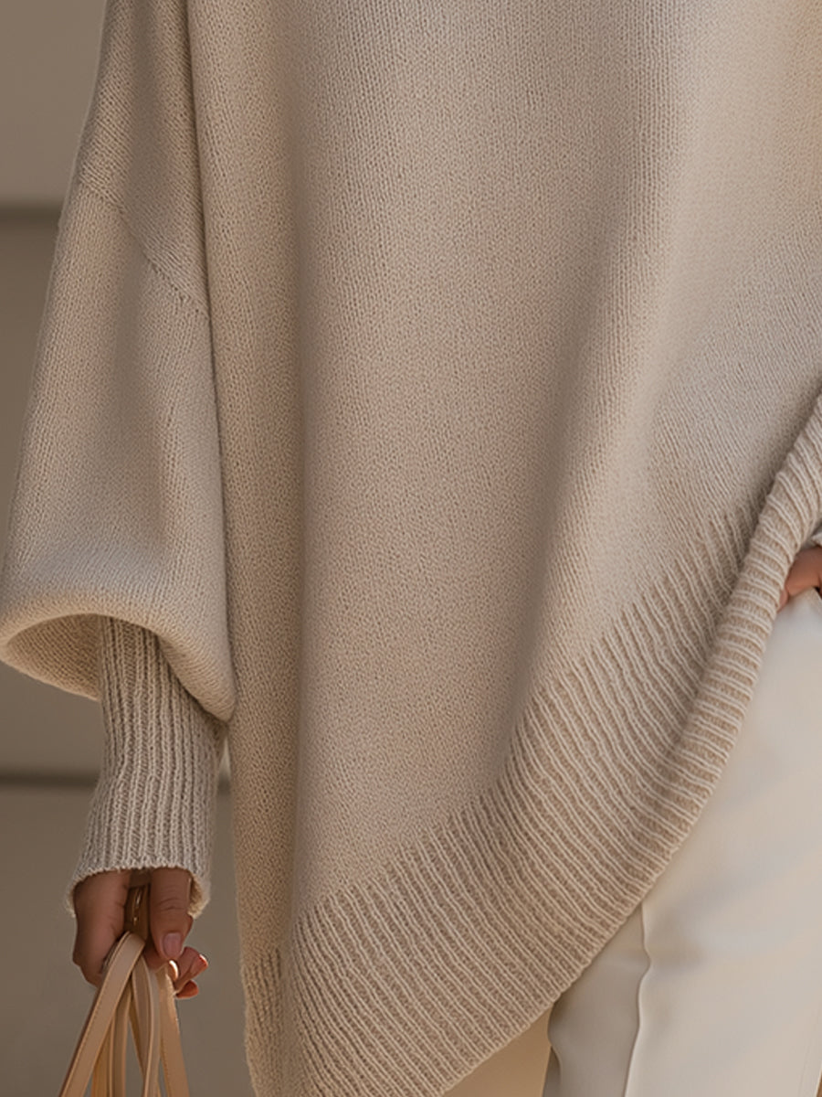 Women's Wool Draped Knit Jumper with a High Split