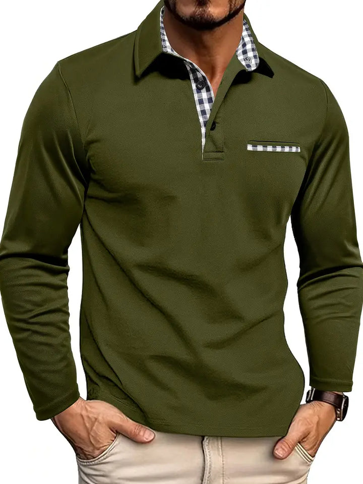 Men's Long Sleeve Contrast Collar Polo Shirt