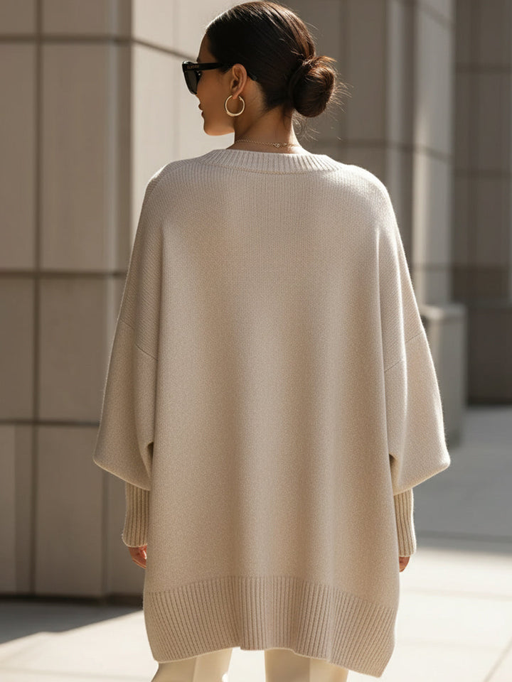 Women's Wool Draped Knit Jumper with a High Split
