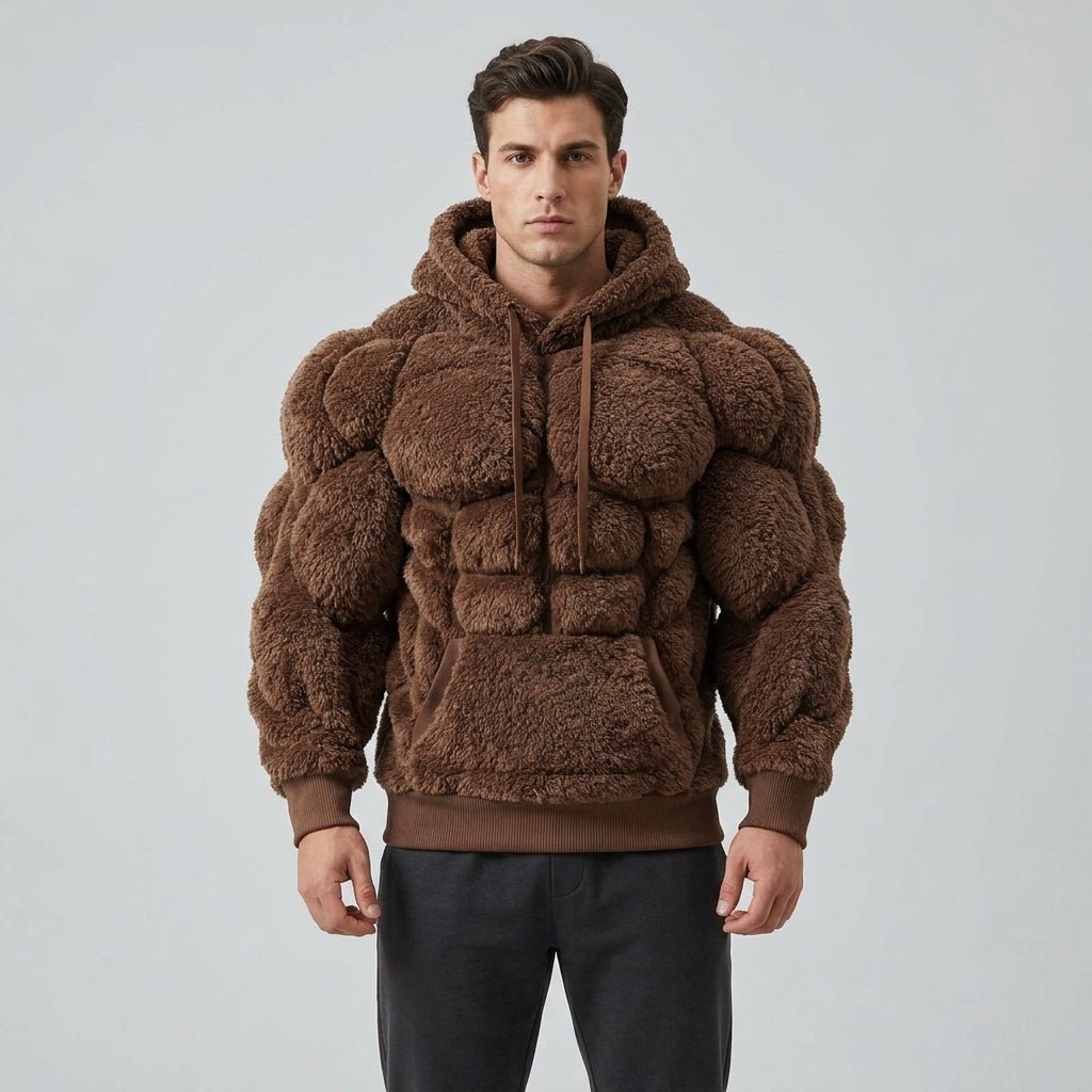 Felpa Titan Sherpa Muscle con cappuccio da uomo | Pullover imbottito in pile effetto six-pack