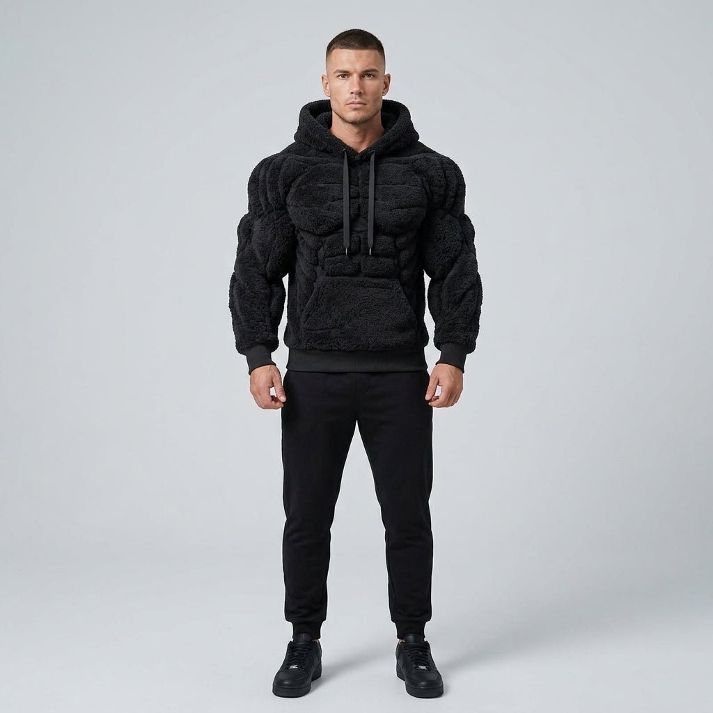 Felpa Titan Sherpa Muscle con cappuccio da uomo | Pullover imbottito in pile effetto six-pack