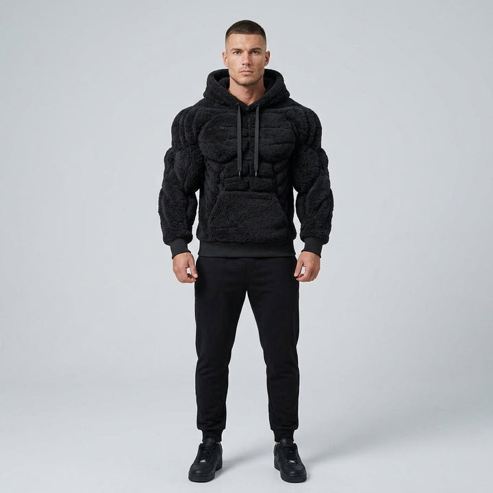 Felpa Titan Sherpa Muscle con cappuccio da uomo | Pullover imbottito in pile effetto six-pack