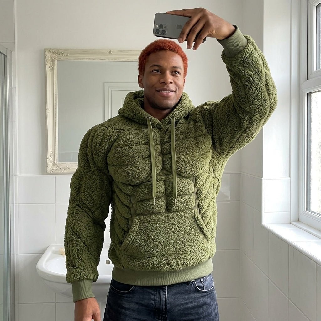 Felpa Titan Sherpa Muscle con cappuccio da uomo | Pullover imbottito in pile effetto six-pack