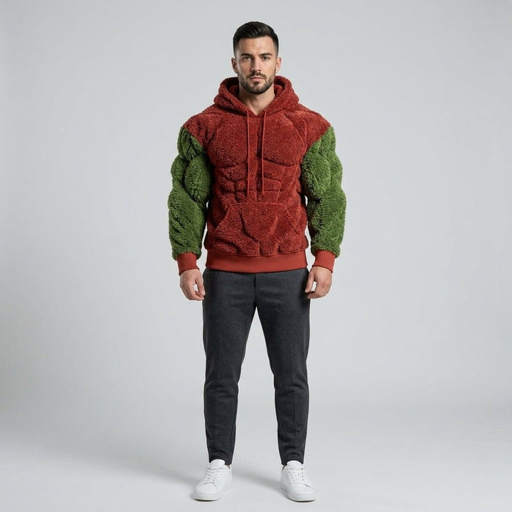 Felpa Titan Sherpa Muscle con cappuccio da uomo | Pullover imbottito in pile effetto six-pack