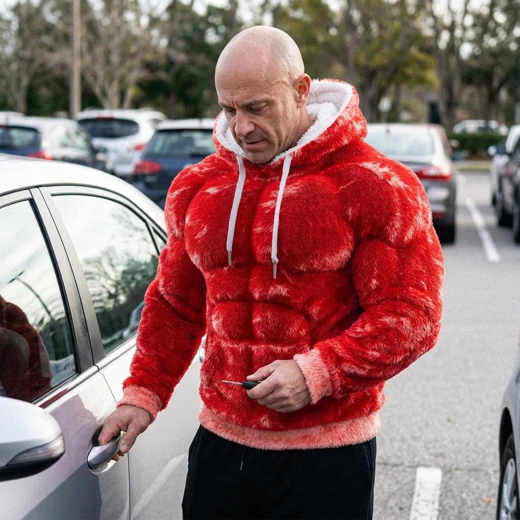Felpa Titan Sherpa Muscle con cappuccio da uomo | Pullover imbottito in pile effetto six-pack