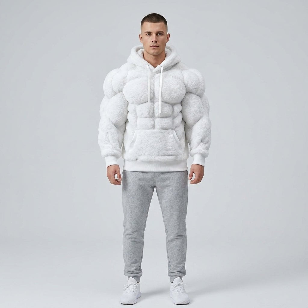 Felpa Titan Sherpa Muscle con cappuccio da uomo | Pullover imbottito in pile effetto six-pack