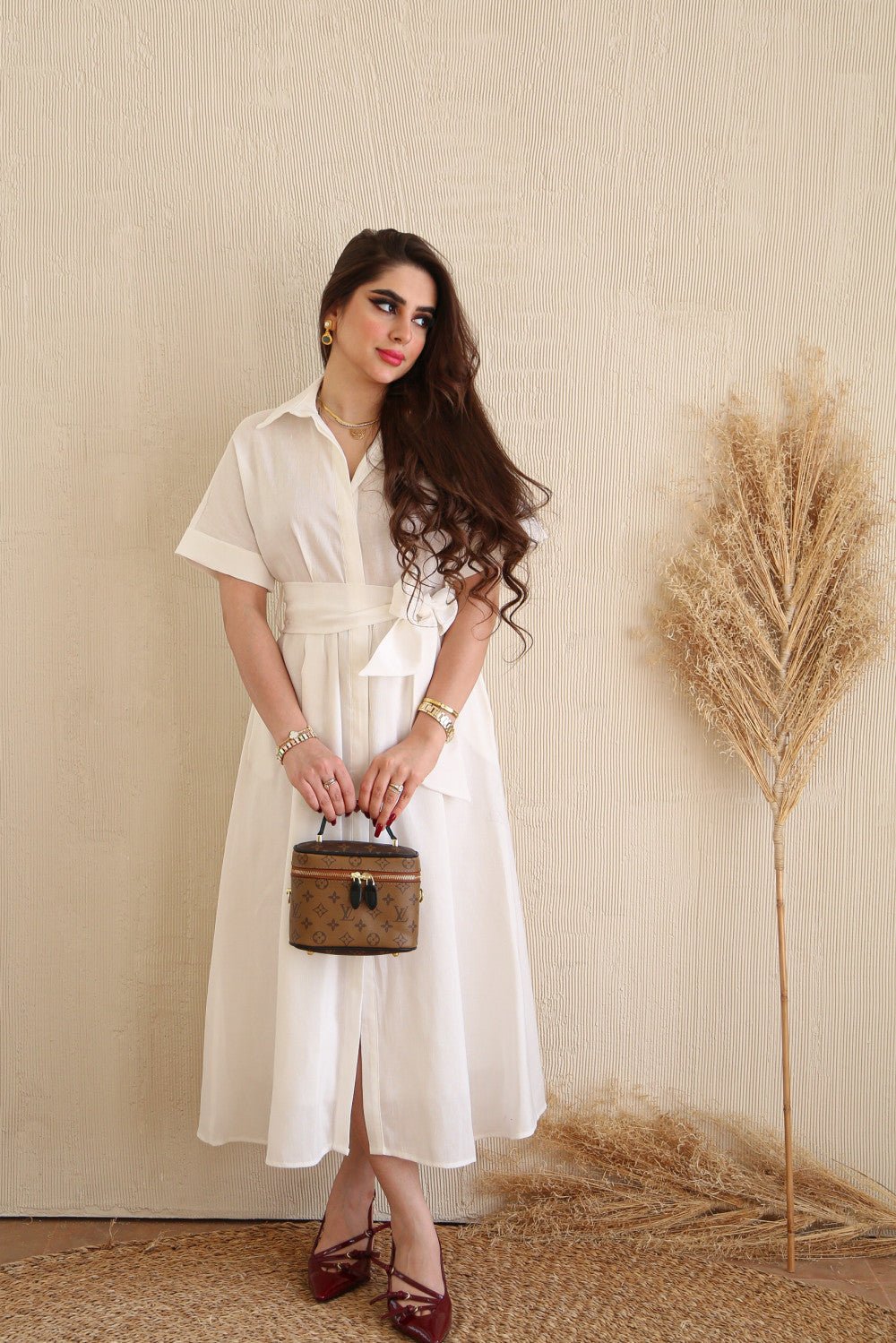 White Summer Shirt with Belt - STENFIA