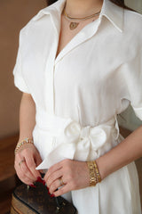 White Summer Shirt with Belt - STENFIA