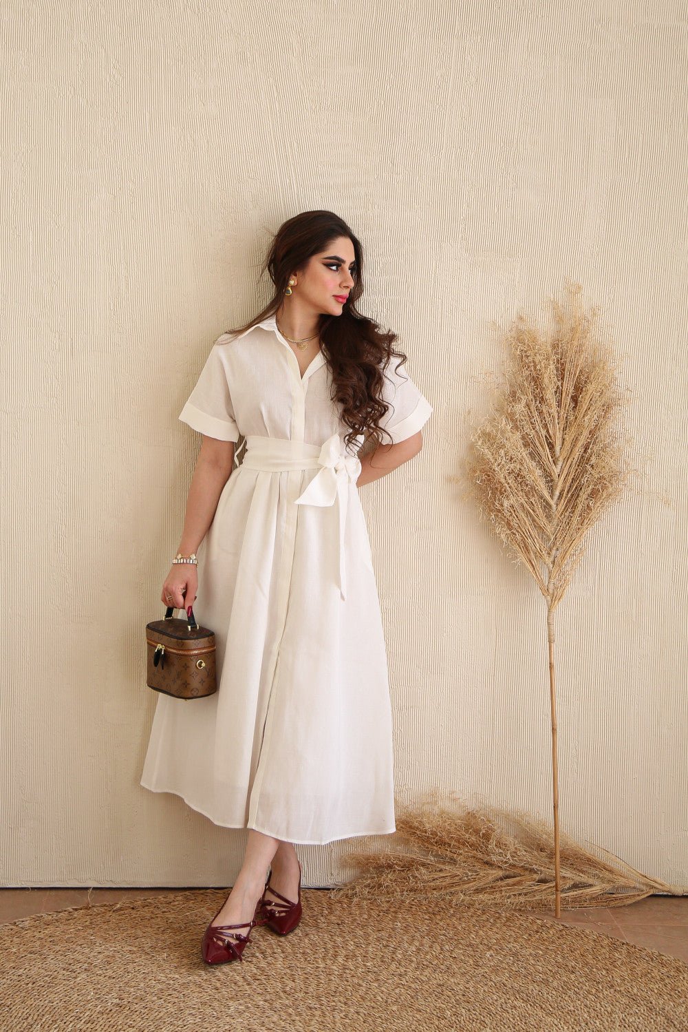 White Summer Shirt with Belt - STENFIA