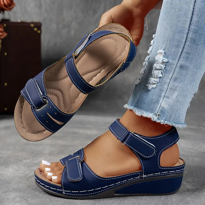 Petra - Women's Cushioned Double Velcro Strap Wedge Sandals