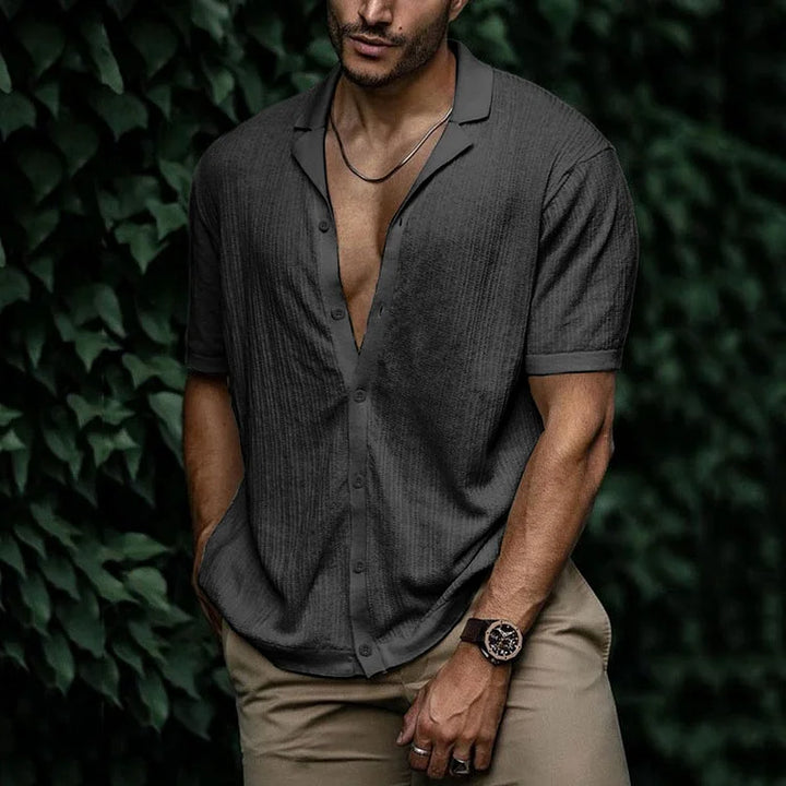 Preston - Men's Summer Casual Short Sleeve Button-Up Shirt with Camp Collar