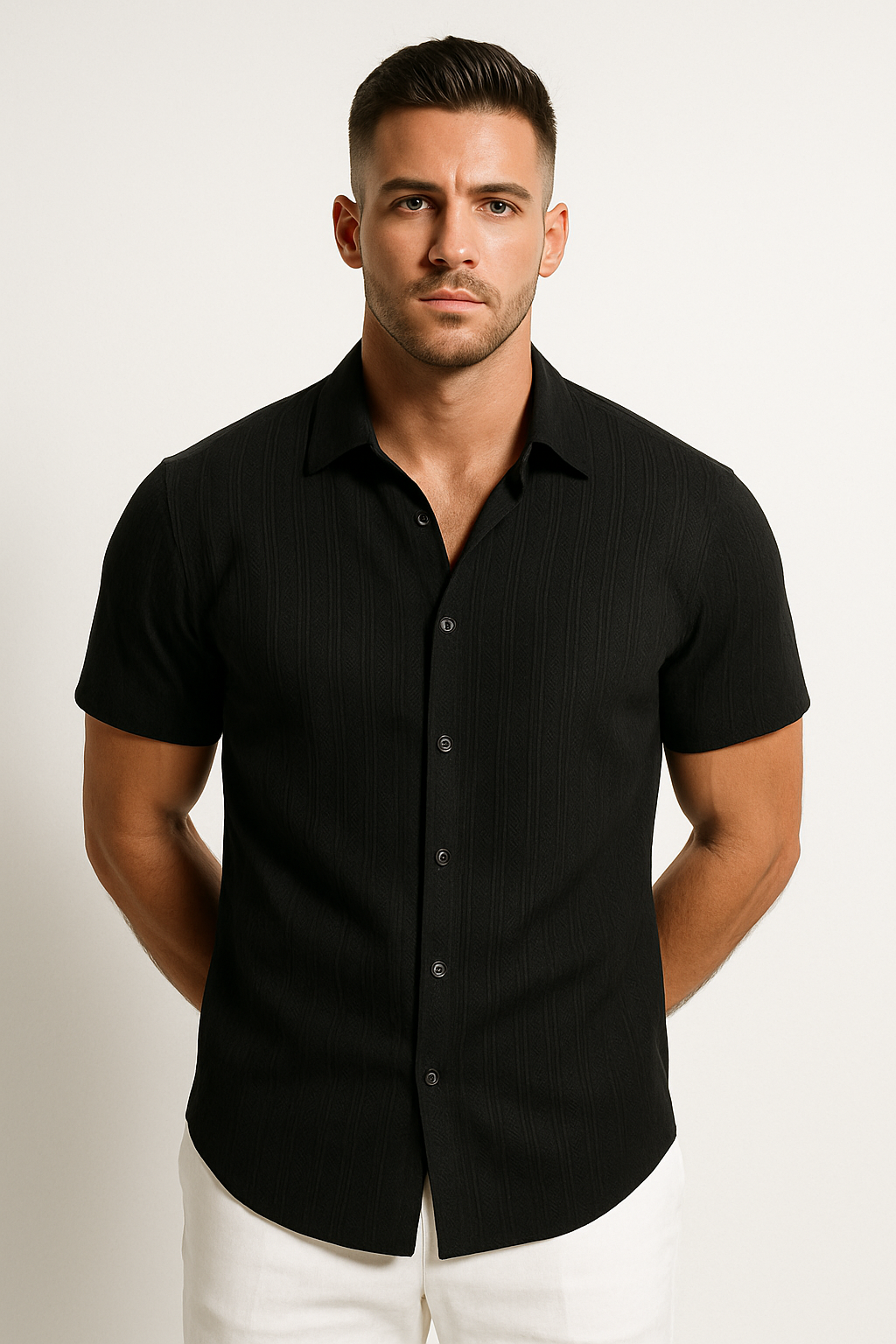 メンズ クラシック 半袖 ボタンシャツ