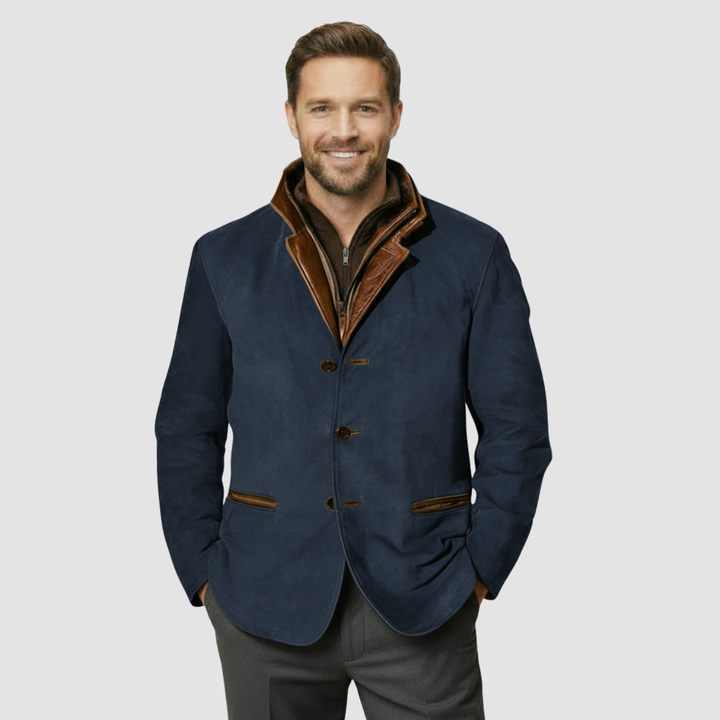 Veste blazer en cuir avec col en peau lainée