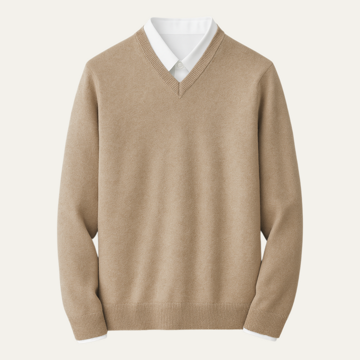 Men's Beige Cashmere Jumper with Relaxed Fit