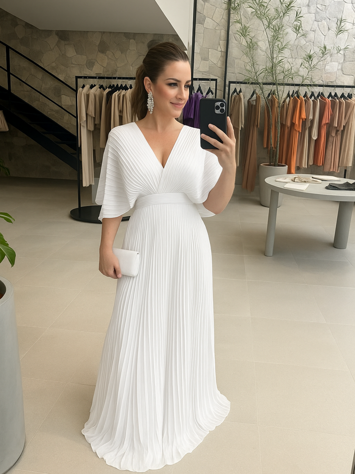 Women's Colorful Pleated Maxi Dress with Elegant Flow