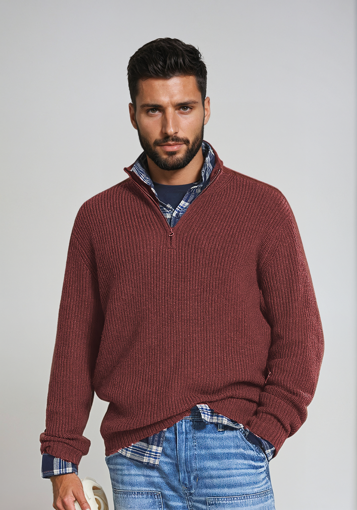 Pull pour homme à demi-fermeture éclair | Pull côtelé pour une superposition élégante