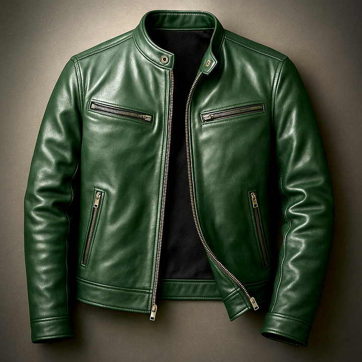 Veste classique pour homme en similicuir, fermeture zippée
