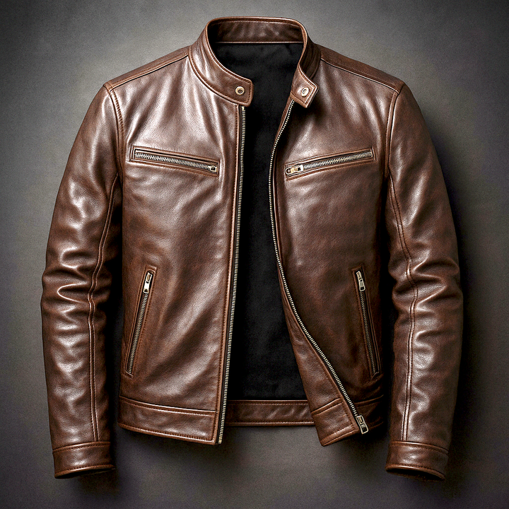 Veste classique pour homme en similicuir, fermeture zippée