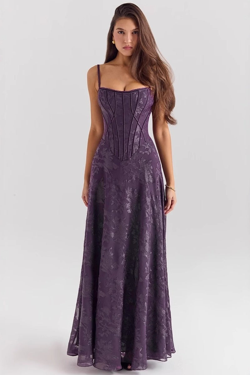 Women's Spaghetti Strap Chiffon Floral Formal Dress