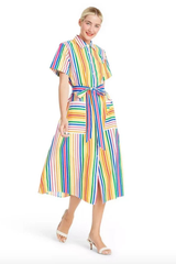 Rainbow Stripe Belted Shirt Dress