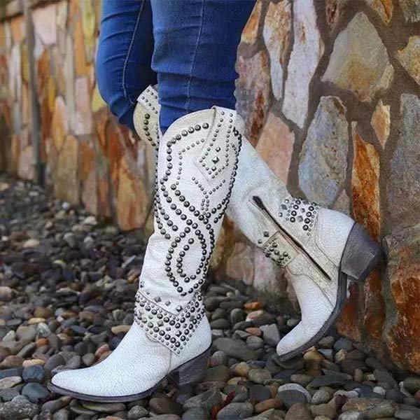 Western Knee-High Boots for Women with a Block Heel