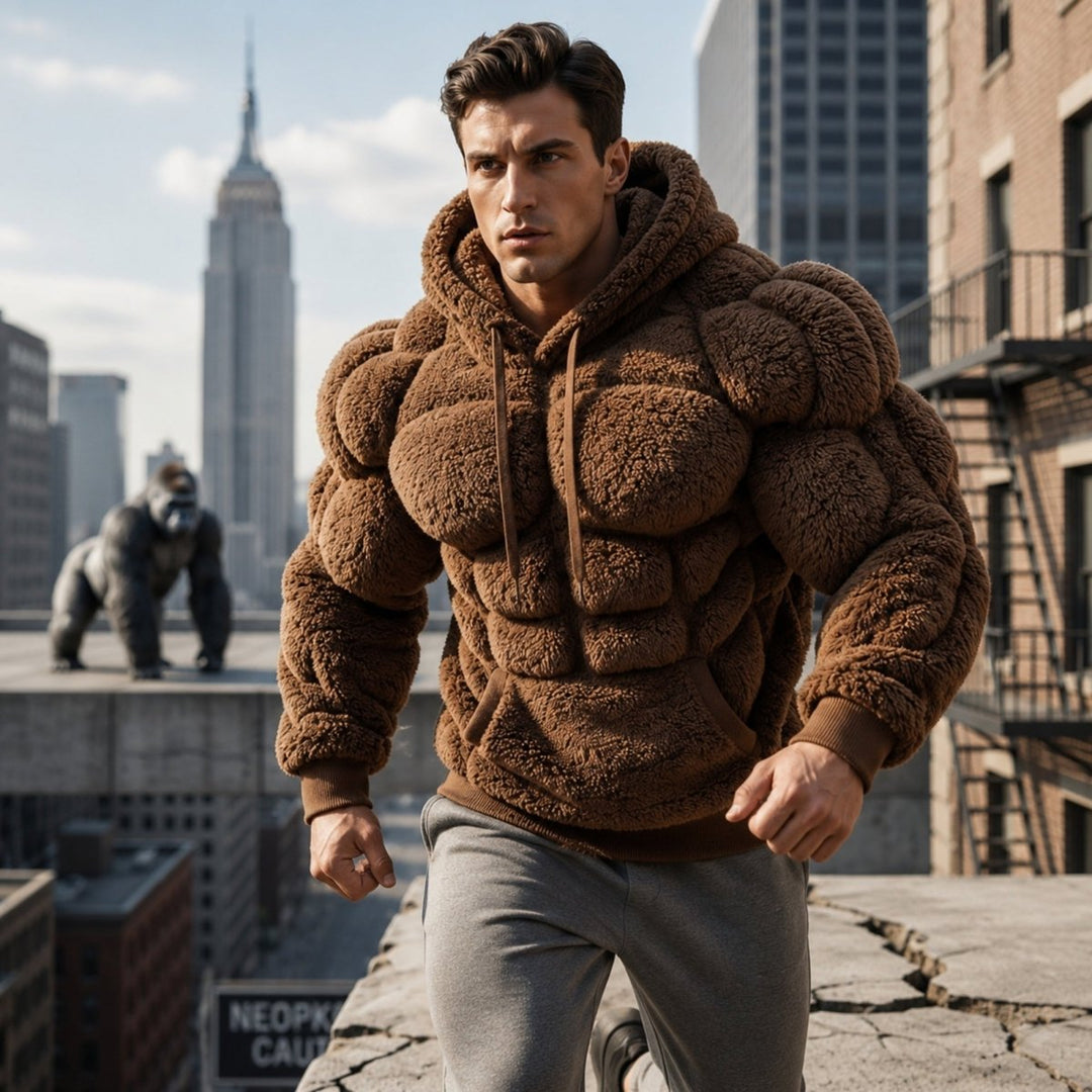 Felpa Titan Sherpa Muscle con cappuccio da uomo | Pullover imbottito in pile effetto six-pack