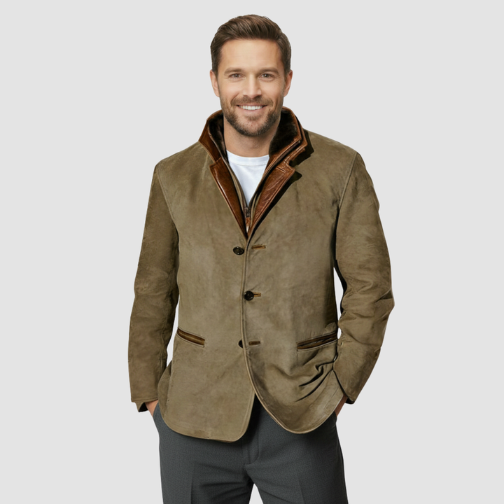Veste blazer en cuir avec col en peau lainée