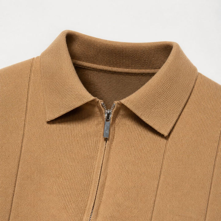 Men's Ribbed Zip Neck Polo Shirt