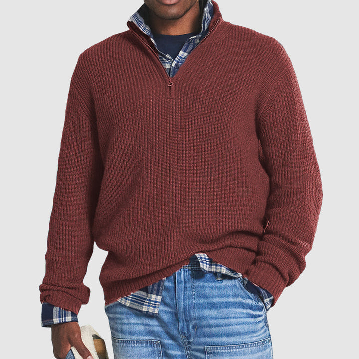 Pull pour homme à demi-fermeture éclair | Pull côtelé pour une superposition élégante