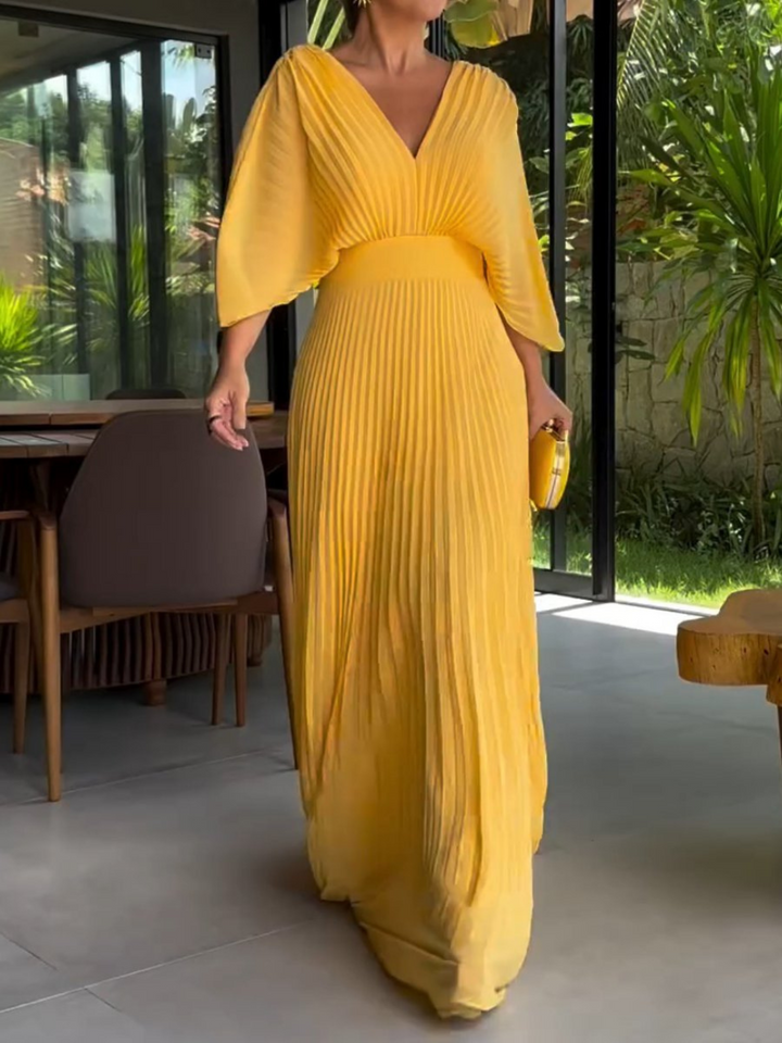 Women's Colorful Pleated Maxi Dress with Elegant Flow