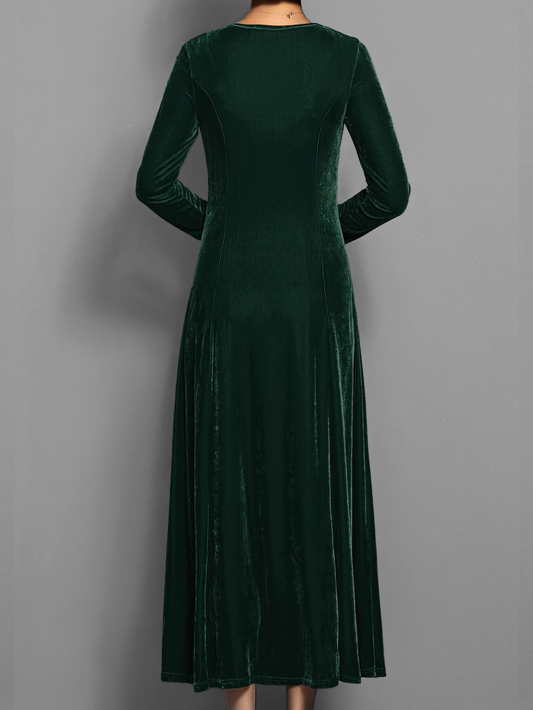 Gloria - Vestido largo de terciopelo para mujer con escote redondo
