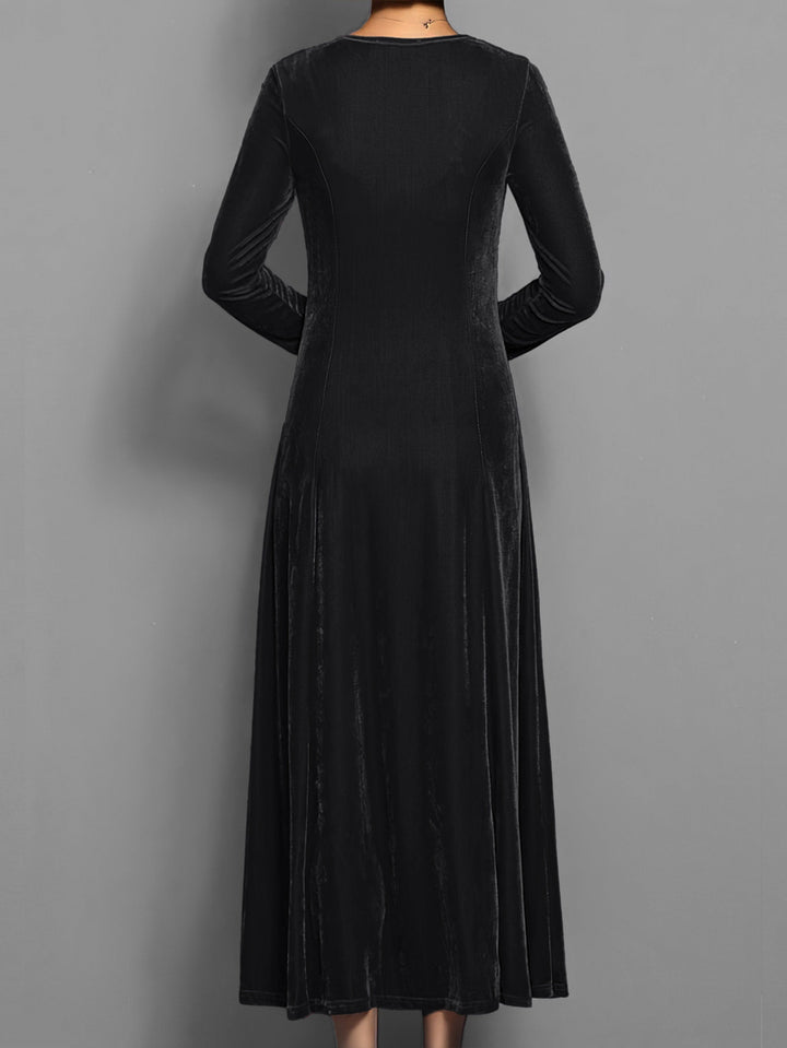 Gloria - Vestido largo de terciopelo para mujer con escote redondo