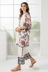 Woman wearing a floral dress with a white background