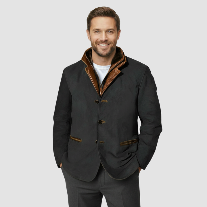Veste blazer en cuir avec col en peau lainée