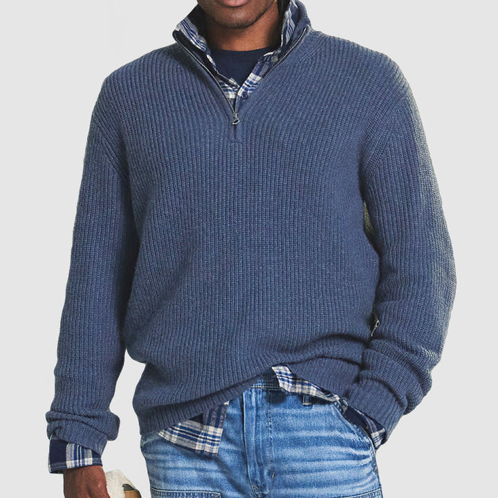 Pull pour homme à demi-fermeture éclair | Pull côtelé pour une superposition élégante