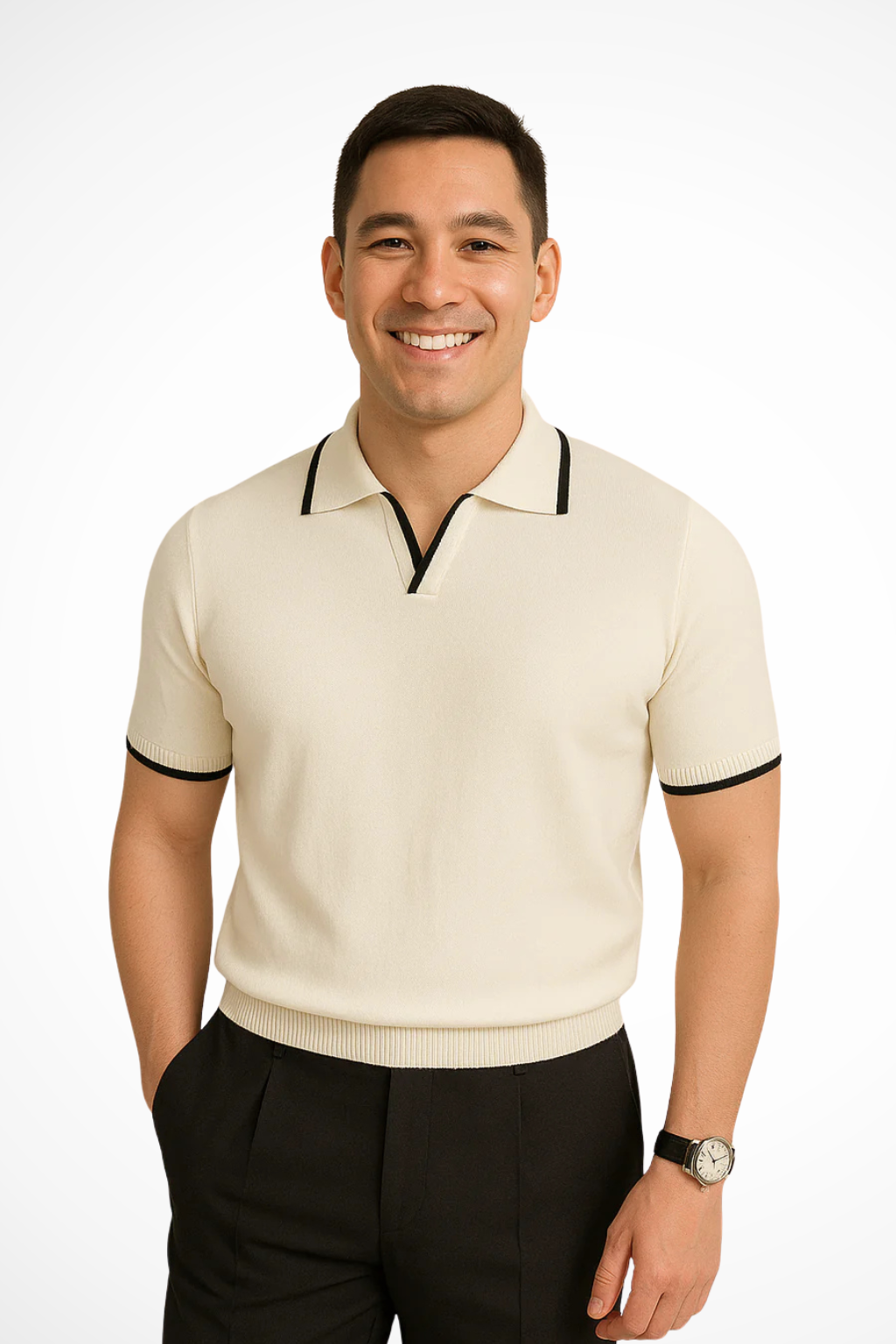 Polo de punto de corte entallado para hombre con ribete en contraste