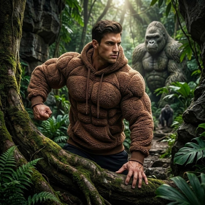 Felpa Titan Sherpa Muscle con cappuccio da uomo | Pullover imbottito in pile effetto six-pack