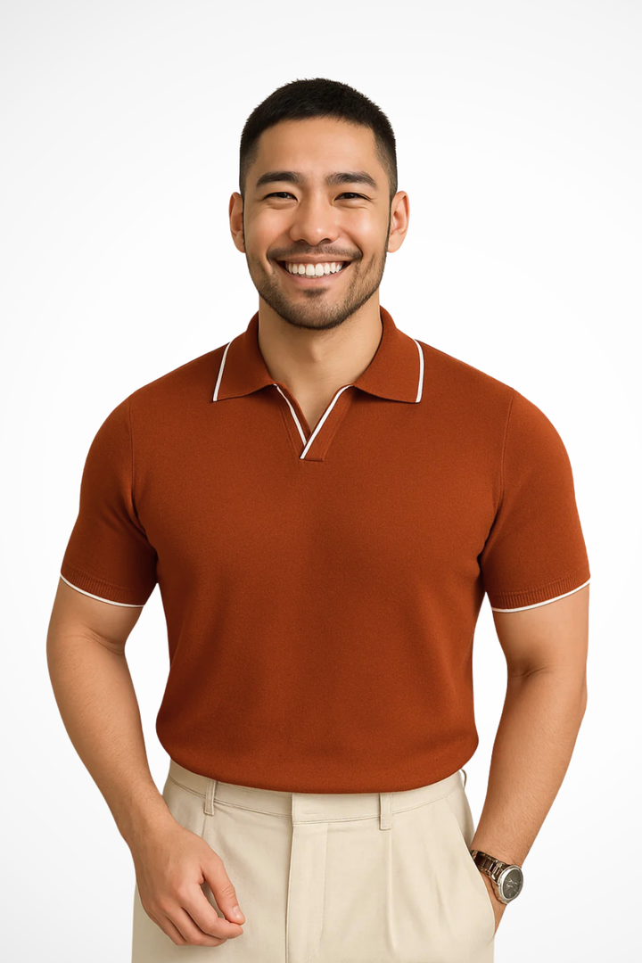 Polo de punto de corte entallado para hombre con ribete en contraste