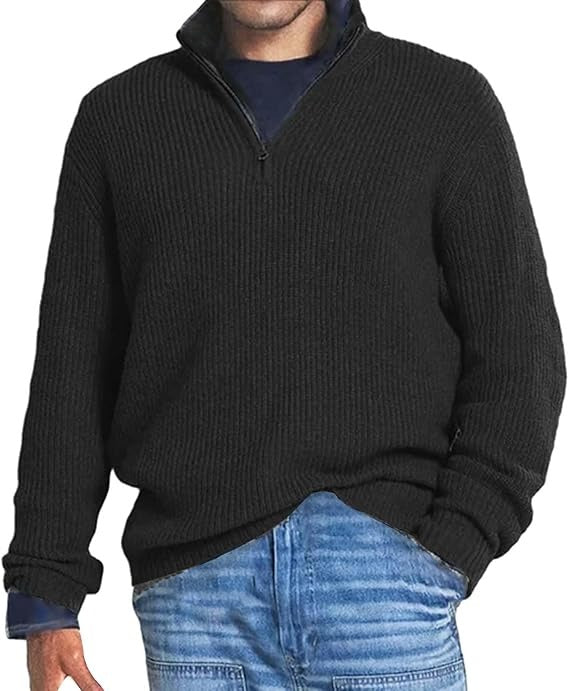 Pull pour homme à demi-fermeture éclair | Pull côtelé pour une superposition élégante