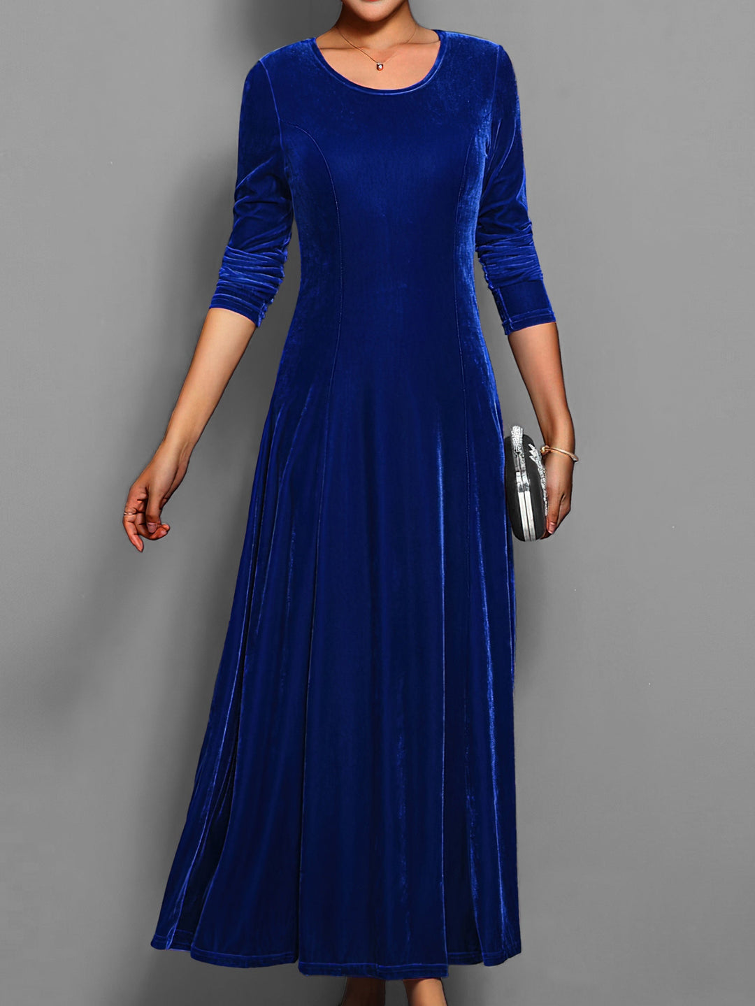 Gloria - Vestido largo de terciopelo para mujer con escote redondo