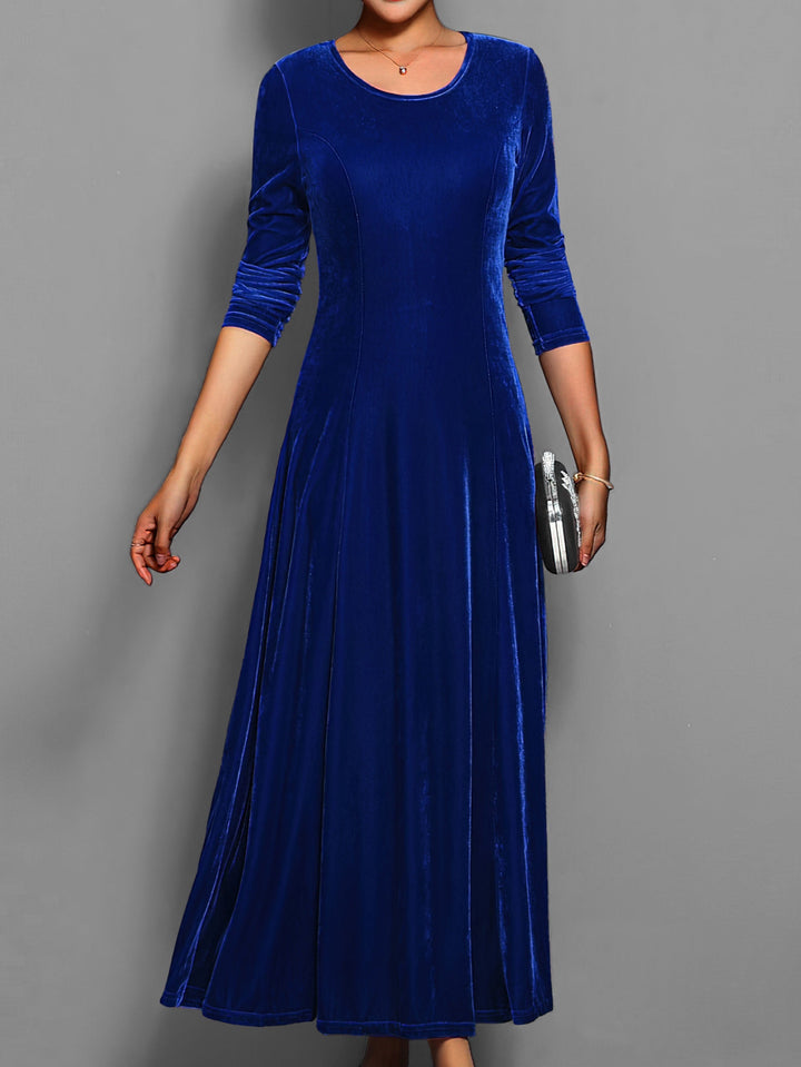 Gloria - Vestido largo de terciopelo para mujer con escote redondo