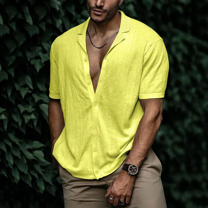 Preston - Men's Summer Casual Short Sleeve Button-Up Shirt with Camp Collar