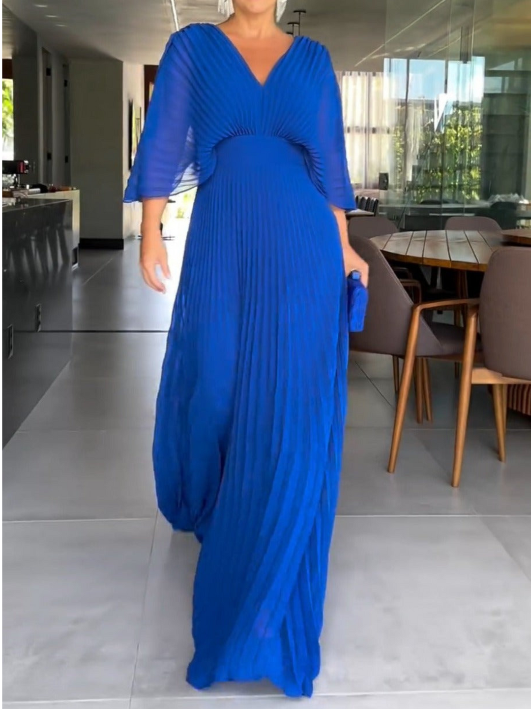 Women's Colorful Pleated Maxi Dress with Elegant Flow