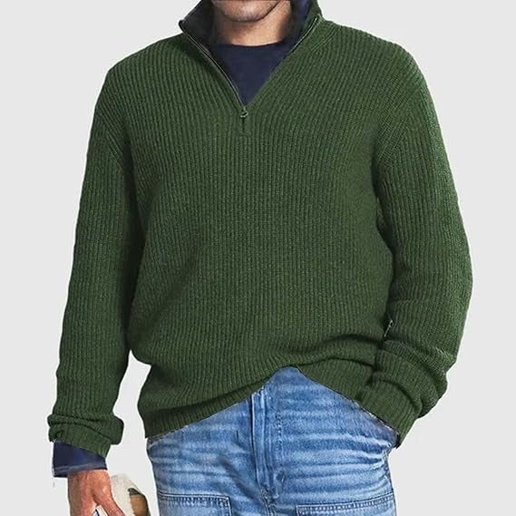 Pull pour homme à demi-fermeture éclair | Pull côtelé pour une superposition élégante