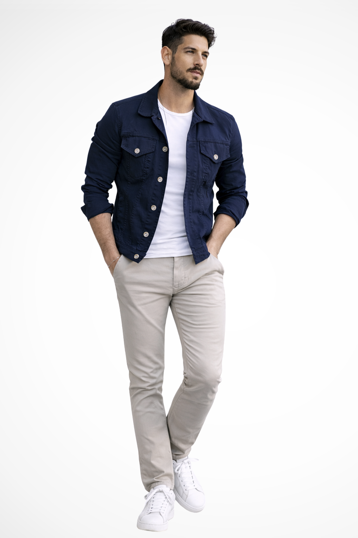 Reece | Veste en jean pour homme à boutons et coupe ajustée