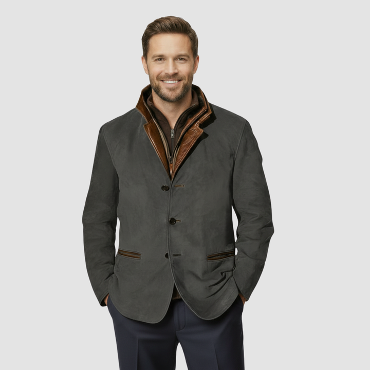 Veste blazer en cuir avec col en peau lainée