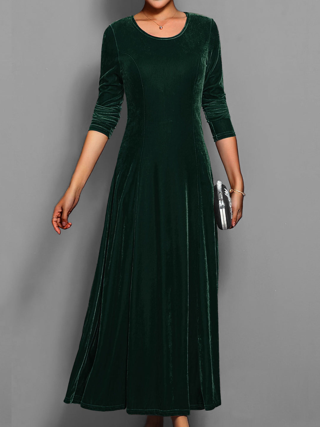 Gloria - Vestido largo de terciopelo para mujer con escote redondo