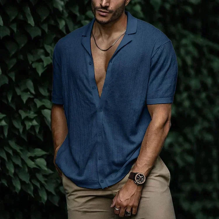 Preston - Men's Summer Casual Short Sleeve Button-Up Shirt with Camp Collar
